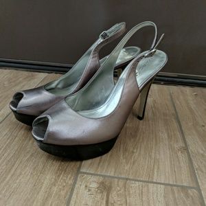 Marc Fisher pewter open toe heels 8.5